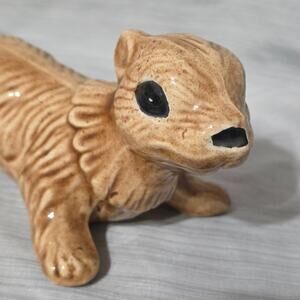 Vintage Ceramic Animal Figurine Ferret Weasel Squirrel Tan Glazed Pottery